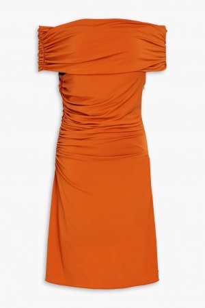 Платье мини из джерси Aliana со сборками и открытыми плечами HALSTON, оранжевый Halston