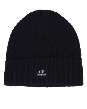 Шерстяная шапка с логотипом бренда C.P.Company. Цвет: черный
