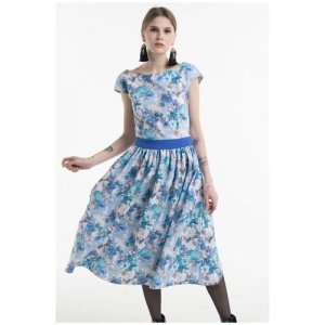 Платье с вшитым широким поясом и цветочным принтом 2596 Голубой 42 La Vida Rica. Цвет: голубой