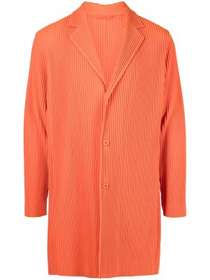 Плиссированное однобортное пальто Homme Plissé Issey Miyake. Цвет: оранжевый