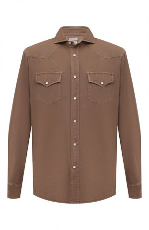 Джинсовая рубашка Brunello Cucinelli. Цвет: коричневый