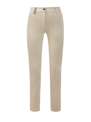 Зауженные брюки из тонкой шерсти с вязаной шлевкой LORENA ANTONIAZZI. Цвет: бежевый