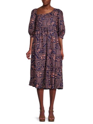 Комплект из двух частей: платье прямого кроя с цветочным принтом и сумка для одежды , коричневый Agua Bendita