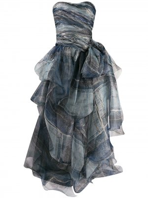 Длинное платье без бретелей с оборками Ermanno Scervino. Цвет: синий