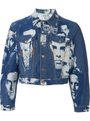 Жаккардовая джинсовая куртка с принтом лиц Jean Paul Gaultier Vintage. Цвет: синий