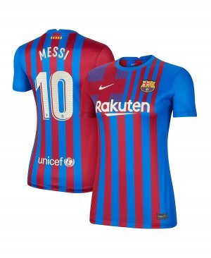 Женская синяя футболка Лионеля Месси Барселона 2021/22, домашняя реплика игрока , синий Nike