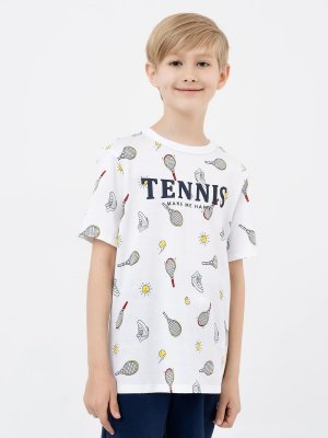 Хлопковая футболка в белом цвете с теннисным принтом Mark Formelle