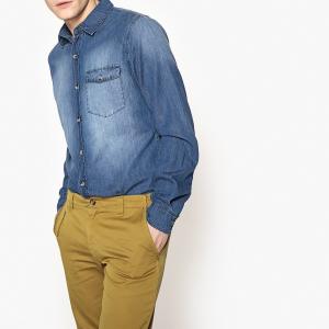 Рубашка узкого покроя из джинсовой ткани La Redoute Collections. Цвет: синий потертый