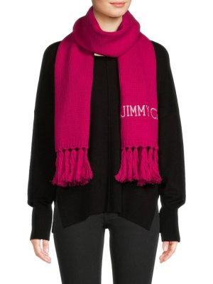 Шерстяной шарф с кисточками и логотипом , цвет Bright Pink Jimmy Choo