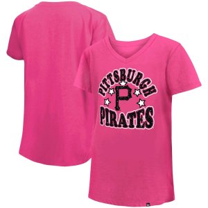 Розовая футболка из джерси Pittsburgh Pirates New Era для девочек с v-образным вырезом и звездами