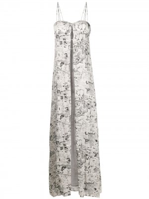 Длинное креповое платье с принтом Off-White. Цвет: белый