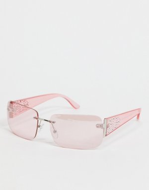 Розовые солнцезащитные очки прямоугольной формы без оправы с блестящей отделкой на заушниках -Розовый цвет ASOS DESIGN