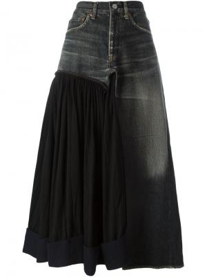 Джинсовая юбка с плиссированной панелью Yohji Yamamoto Vintage. Цвет: чёрный
