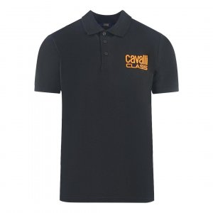 Черная рубашка поло с ярким логотипом бренда Cavalli Class, черный CLASS