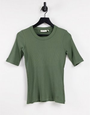 Зеленая хлопковая футболка в рубчик -Зеленый цвет In Wear
