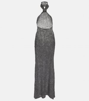 Платье макси из альпаки с воротником халтер , серый Ann Demeulemeester