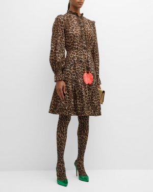 Многоуровневое платье-рубашка миди с леопардовым принтом и завязками на талии Maison Common