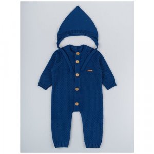 Комплект одежды  детский, чепчик и комбинезон, нарядный стиль, размер 74, синий LEO. Цвет: синий