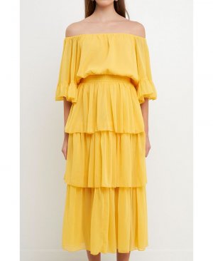 Женское многоярусное платье макси с открытыми плечами endless rose, желтый Rose