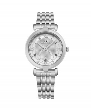 Женские часы Olympias, серебристая нержавеющая сталь, серебристый циферблат, круглые 35 мм Alexander