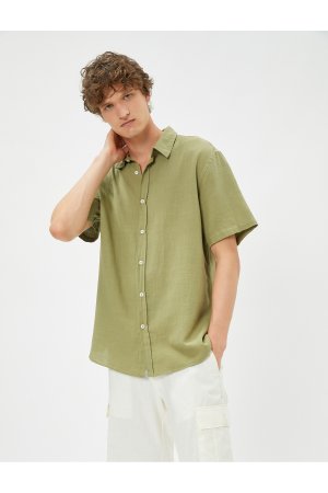Летняя рубашка из хлопка с отложным воротником и короткими рукавами на пуговицах , хаки Koton