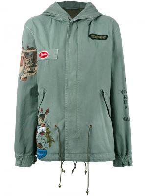 Пальто с нашивками и капюшоном Mr & Mrs Italy. Цвет: зелёный