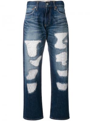 Укороченные джинсы с рваным эффектом Junya Watanabe Comme Des Garçons. Цвет: синий
