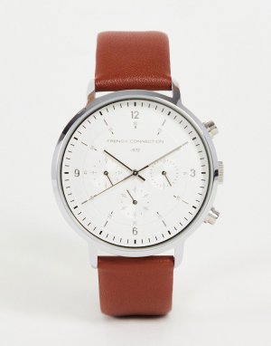 Классические часы светло-коричневого цвета с кожаным ремешком -Коричневый цвет French Connection