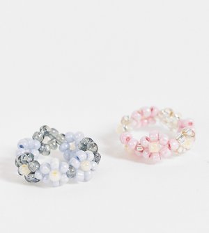 Эксклюзивный набор из 2 колец с бусинами розового и голубого цветов -Разноцветный Pieces