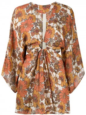 Платье мини с цветочным принтом и вырезом Dodo Bar Or. Цвет: оранжевый