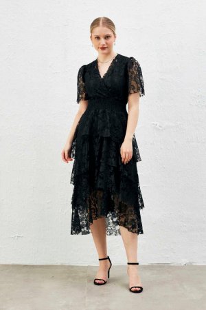 Многоярусное кружевное платье , черный Gusto