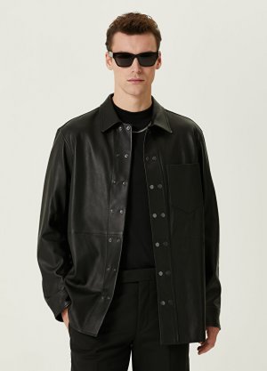 Черное кожаное пальто Neil Barrett. Цвет: черный