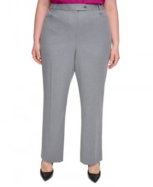 Большие размеры Современный крой Широкие брюки в тонкую полоску с высокой посадкой , серый Calvin Klein