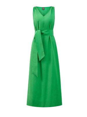 Платье с V-образным вырезом и широким поясом LORENA ANTONIAZZI. Цвет: зеленый