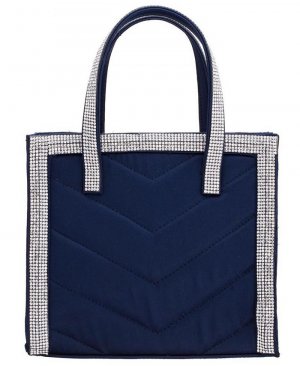 Женская стеганая сумка-портфель с шевроном и кристаллической отделкой , синий Nina