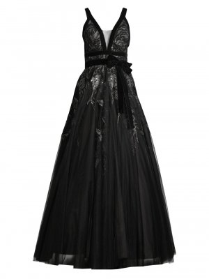 Бальное платье из тюля с кружевной вышивкой , черный Basix