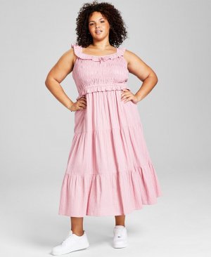 Модное платье больших размеров с оборками и присборенным верхом , розовый And Now This