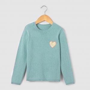 Пуловер теплый с блестящим рисунком сердце, 3-12 лет R essentiel. Цвет: зеленый