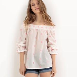 Туника с принтом и длинными рукавами Brigitte Bardot x La Redoute. Цвет: рисунок + белый
