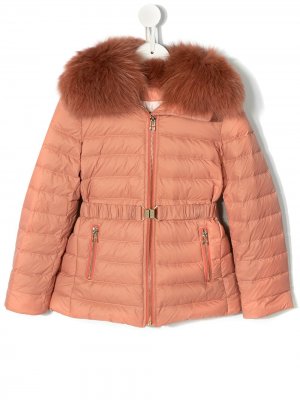Дутая куртка с меховым воротником Yves Salomon Enfant. Цвет: a5108old pink