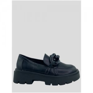 Лоферы женские туфли из экокожи на объемной высокой платформе с черной крупной металлической цепью спереди (4837) Цвет: Черный. Размер: 40 HAVIN. Цвет: черный