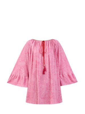 Блуза из тонкой вискозы с принтом и плетеными кисточками ETRO. Цвет: розовый