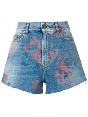 Джинсовые шорты с цветочным принтом Saint Laurent. Цвет: синий