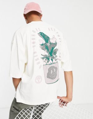 Oversized-футболка цвета экрю с принтом горящего растения на спине -Светло-бежевый цвет Crooked Tongues
