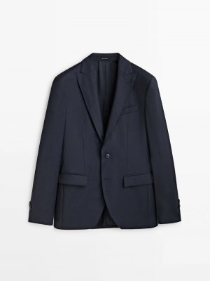 Однотонный костюмный пиджак из смесовой шерсти синего цвета , темно-синий Massimo Dutti
