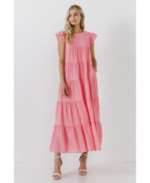 Женское многоярусное платье макси , розовый English Factory