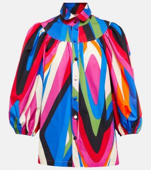 Хлопковая блузка с принтом PUCCI, разноцветный Pucci