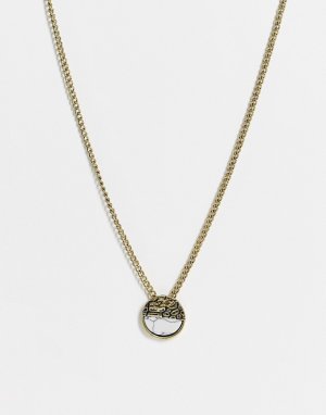 Золотистое ожерелье с подвеской-диском треснутым камнем -Золотистый Icon Brand