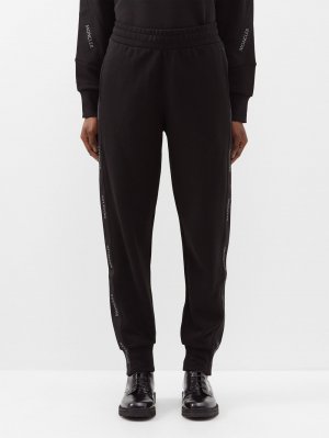 Спортивные брюки из хлопкового джерси с полосками логотипом , черный Moncler