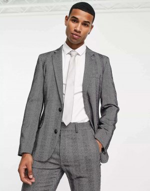 Серый пиджак с узором елочка из смесовой шерсти ASOS